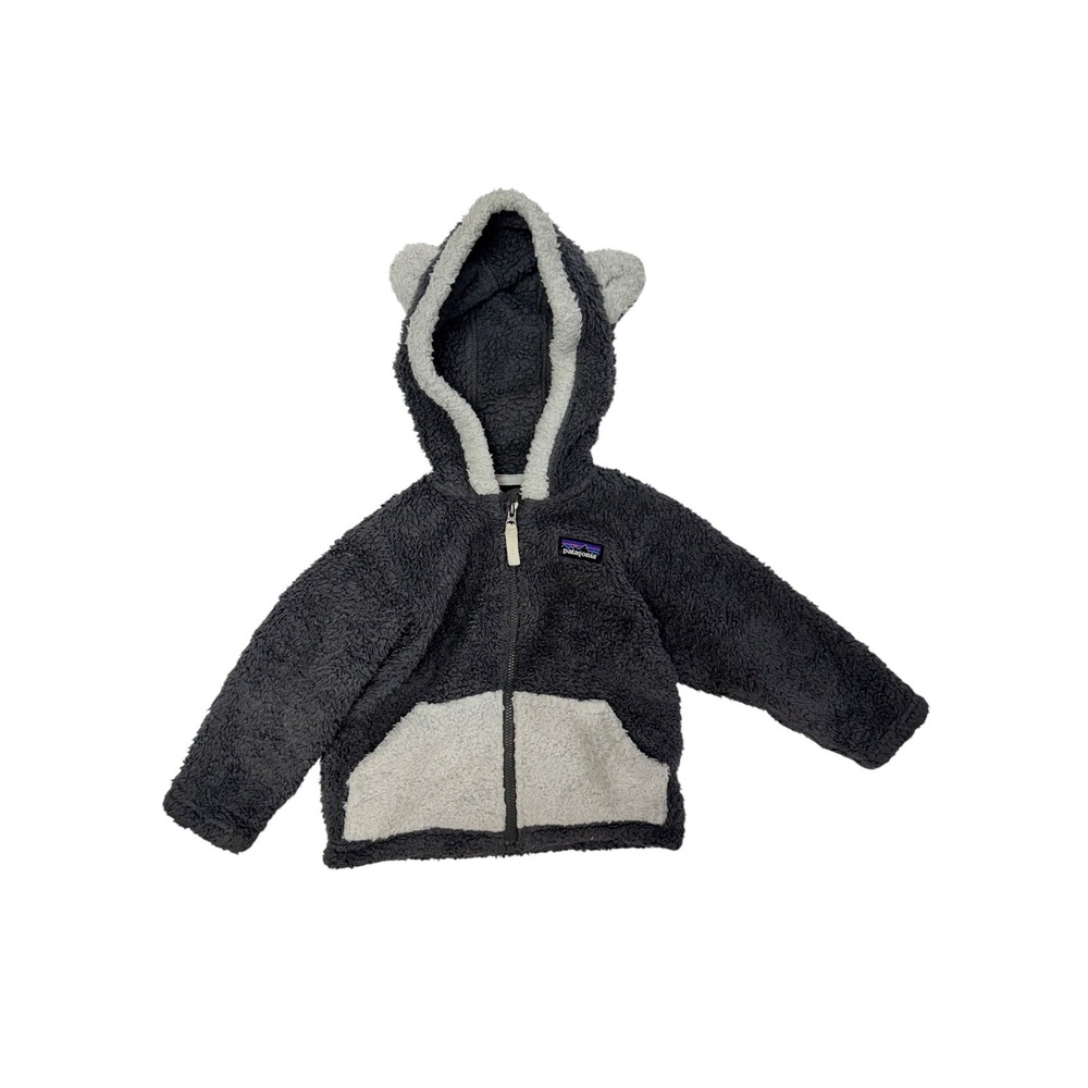 Patagonia Furry Friends Hooded Fleece Full Zip Jacket Gray 12-18M Outerwear